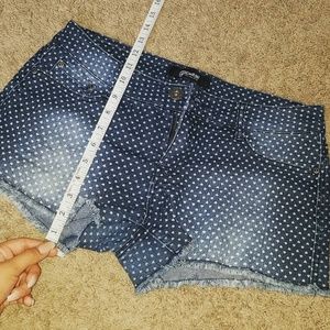 Heart Patterned & Distressed Denim Cutoffs